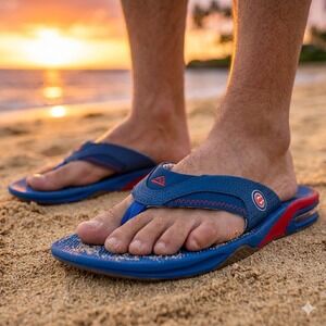 Reef Fanning X MLB Mens 10 Blue Chicago Cubs Bottle Opener Sandals CI4844 *NEW*